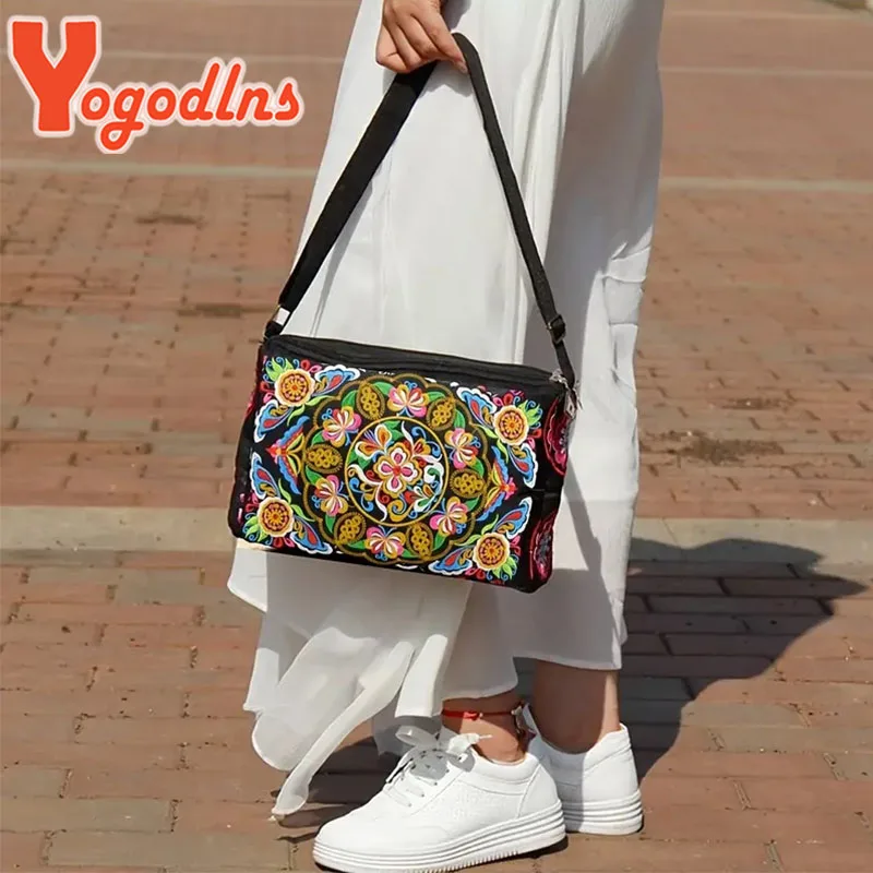 Yogodlns Women\'s Embroidered Flowers Crossbody Bag Ladies Luxury Large Capacity Handbags Purse Female Casual Travel Shoulder Bag