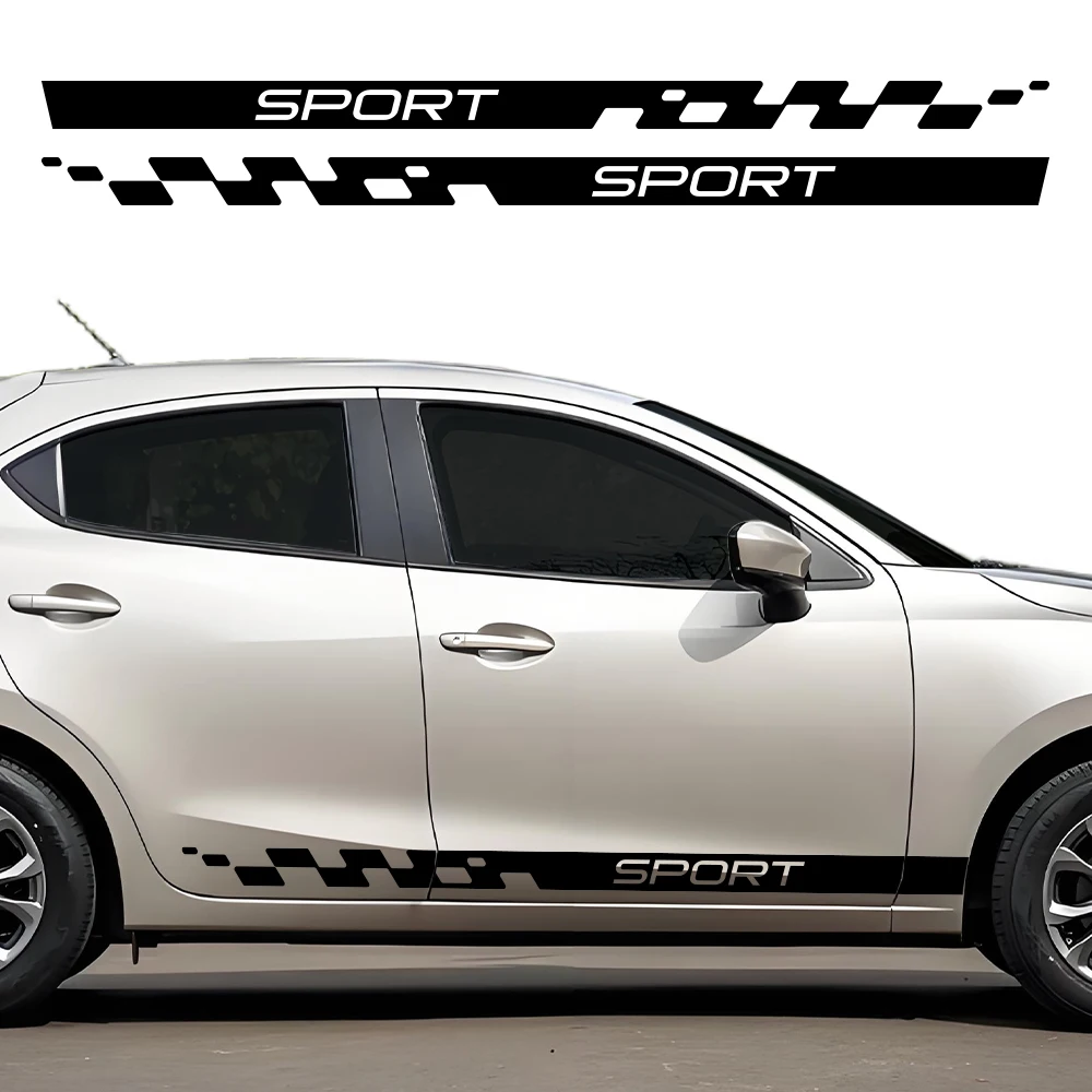 Sport Checkerboard Car Side Door Stickers Racing Line Vinyl Decals For Mazda 2 DJ Hatchback Car Body Skirt Modification Sticker
