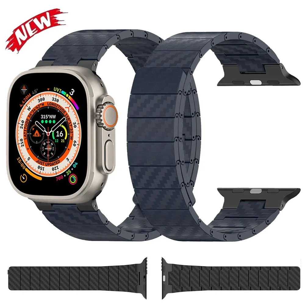 

Магнитный ремешок из углеродного волокна для Apple Watch Ultra 3/2 49 мм S11-10 46 мм 42 мм Браслет iWatch 9 8 6 5 SE 45 мм 41 мм 44 мм 40 мм Ремешок