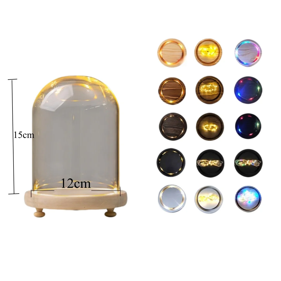 Cylindrical Glass Display Dome DIY Gift Globe with Wooden Base Kids Candy Jewelry Storage