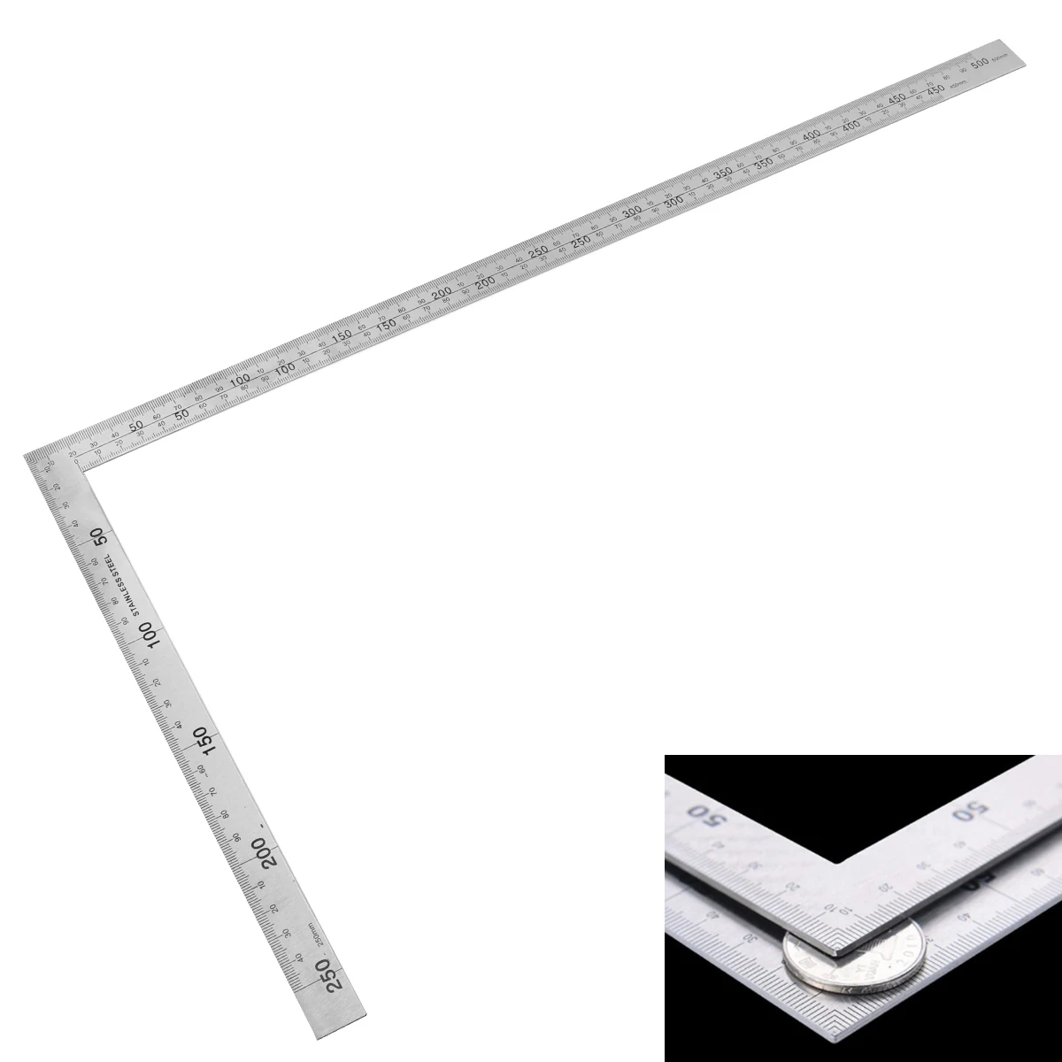 250x500mm/150x300mm Thickness 1mm Flat Edge Square Ruler 90Degree Right Angle Ruler for Woodworking/Office,Stainless Steel Ruler