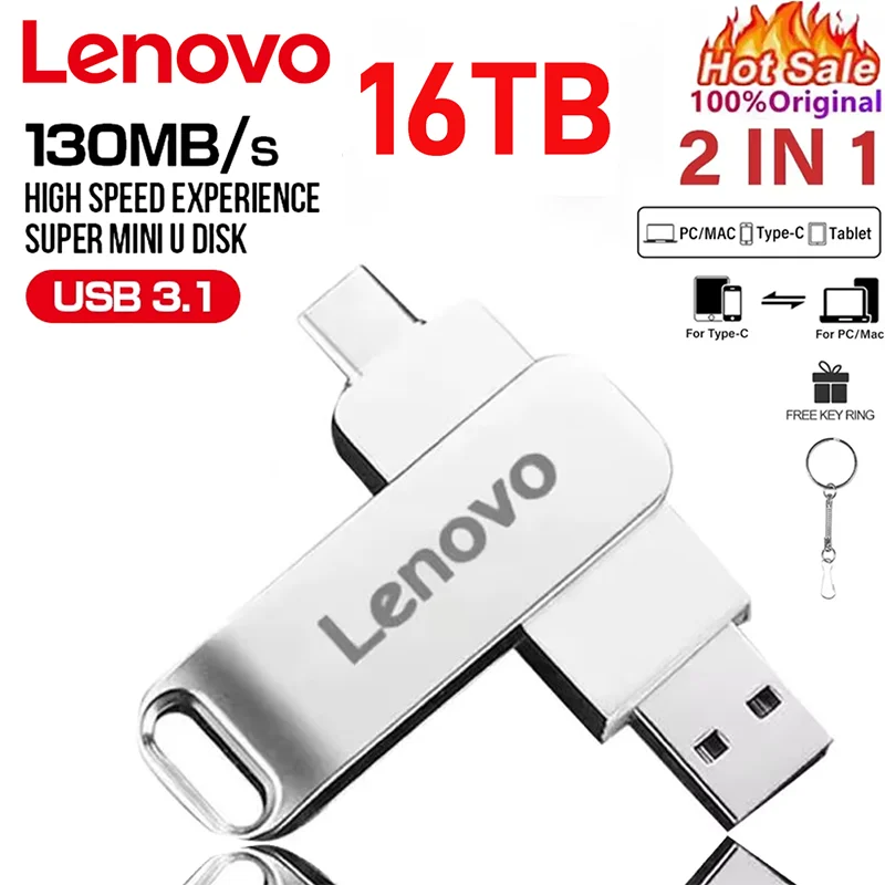 Lenovo 16TB USB 3.1 Pen Drive 8TB 4TB High Speed Transfer Metal Portable SSD Pendrive Cle U Disk Flash Drive Memoria USB Stick