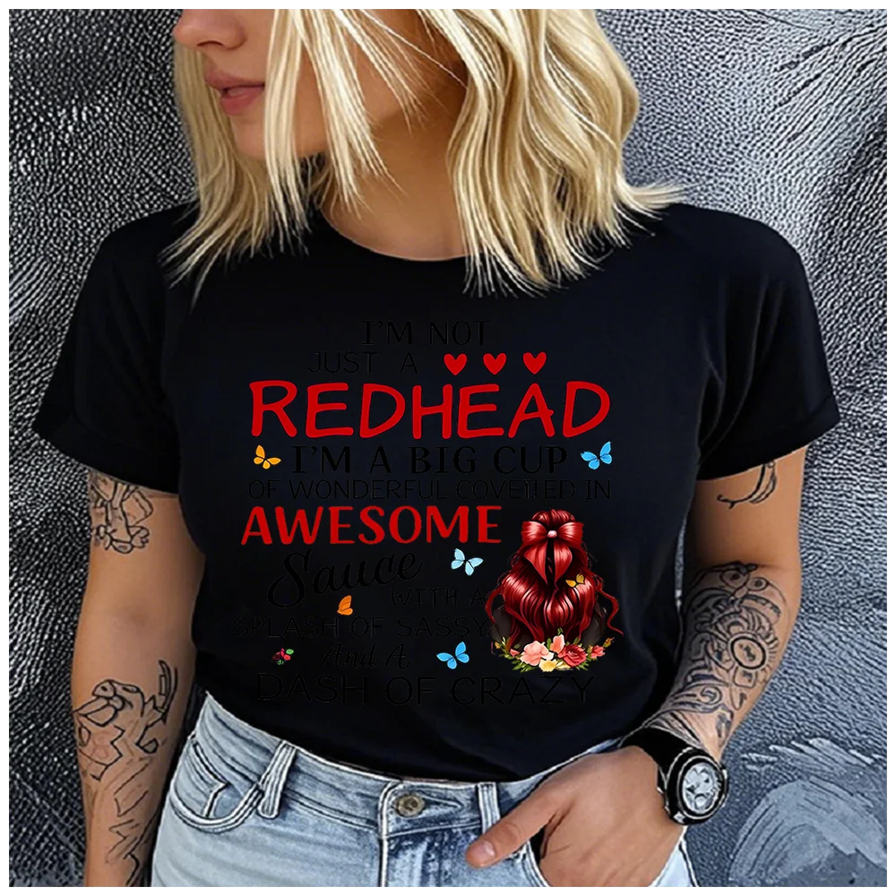 Women's Cotton 100% just aredhead Print T-shirt Loose round Neck Casual Short Sleeve Fashion Top  Clothing Summer