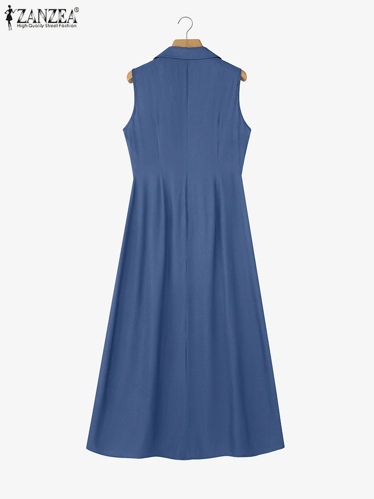 2025 ZANZEA été Denim bleu Robe mode femmes sans manches Robe d'été Maxi longues robes Robe Femme élégant solide robes de travail