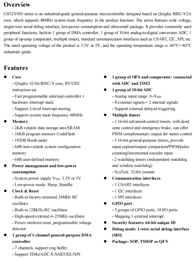 10 Teile/los CH32V003 industrie grade 32-bit allzweck RISC-V MCU TSSOP20/QFN20/SOP16/SOP8 WCH QingKe Mikrocontroller – Detail 1
