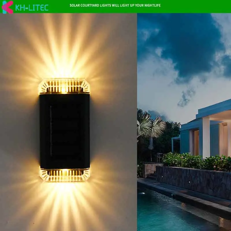 2 LED Solar Light Waterproof Wall Lamp Outdoor Up And Down Luminous Lighting for Garden Street Landscape Balcony Décor