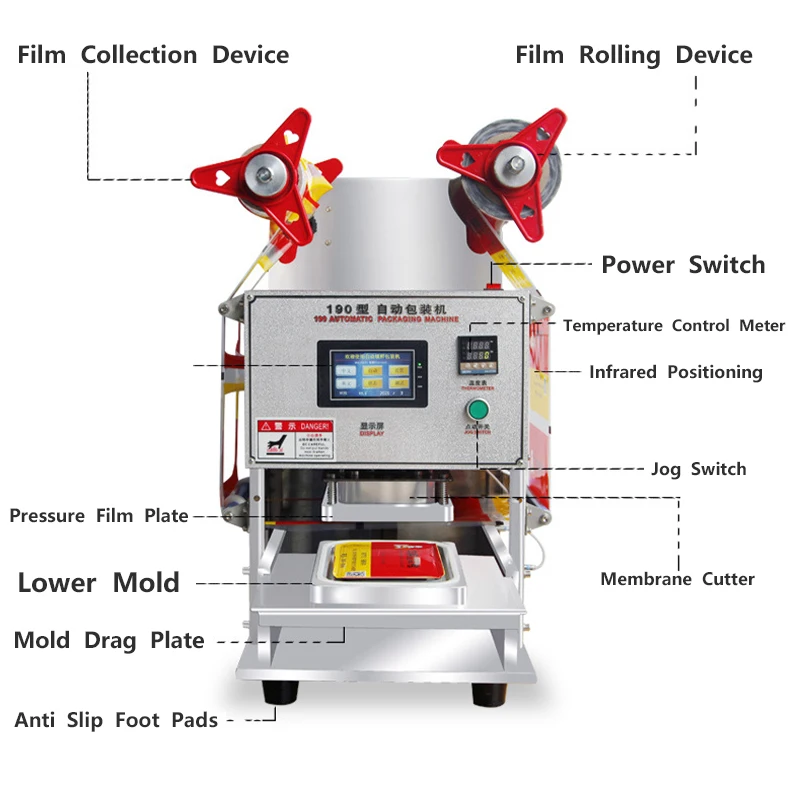 Automatic Electric Sealer Food Container Packaging Plastic Cup Machine Meal Box Seal Machine CustomizedSize Round/RectangleShape