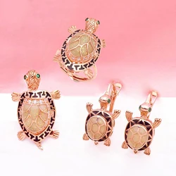 585 Purple Gold Plated 14K Rose Gold Creative New In Light Luxury Turtle jewelry sets crystals earrings for women Ring Necklace