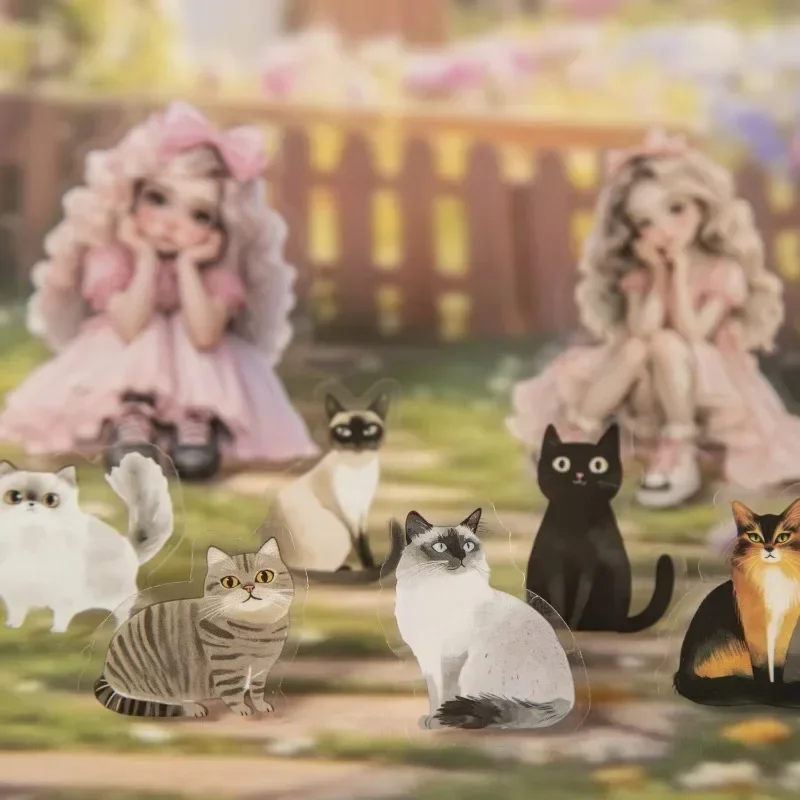 50 Stück Dekoration Collage Supplies Handbuch Lustige süße Teenager-Mädchen Katze Aufkleber Meow Serie PET Wörter 121*95mm