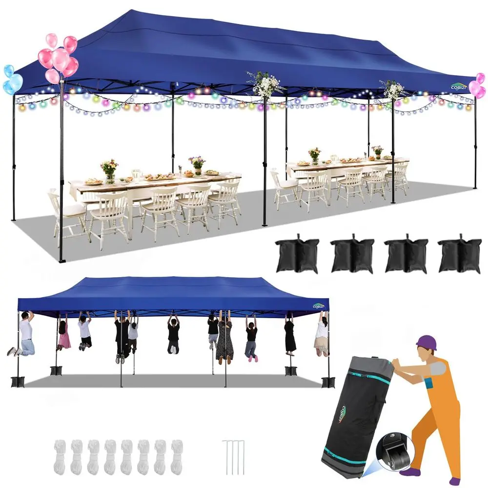

10x30 Pop up Canopy, Heavy Duty Outdoor Party Tents for Parties, Easy up UPF 50 Waterproof Commercial Canopy with Wheeled Bag c