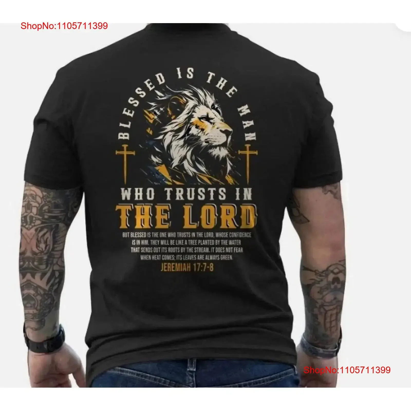 new Blessed is The Man Who Trusts in Lord Lion Christian Bible Verse shirt long or short sleeves vintage Washed Versatile