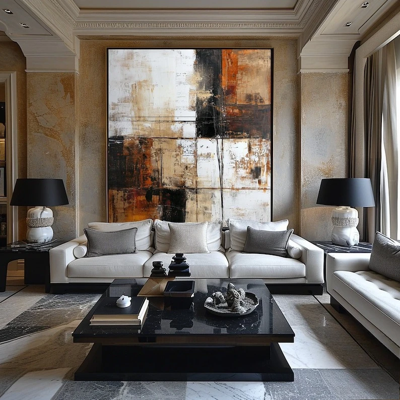 Original Modern Abstract Brown Oil Painting Frameless White Minimalist Wabi Sabi Textured Canvas Oil Artworks for Office Decor
