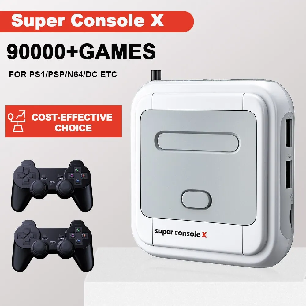 KINHANK Game Box Super Console X Retro Console per videogiochi supporto 90000 giochi 50 emulatori per PS1/PSP/MAME/DC con controller