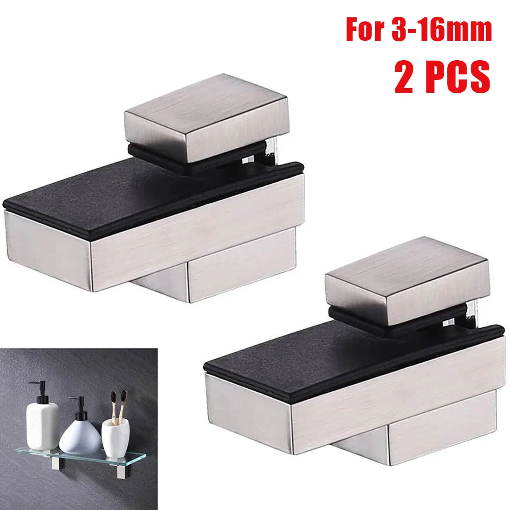 2 PCS Glass Shelf Brackets Zinc Alloy 5kg Load Capacity Rust-proof Wall Mount Adjustable Clamp For 3-16mm Glass Bathroom Kitchen