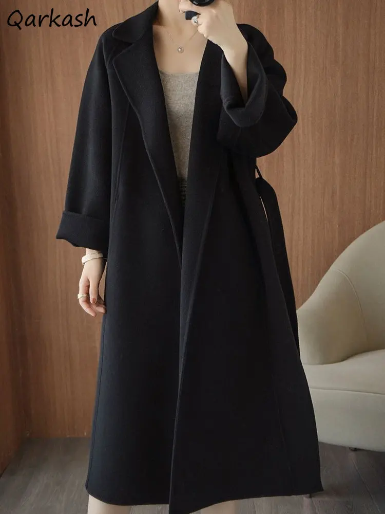 

X-long Blends Wool Women Winter Coats Solid Minimalist Notched Elegant Temper British Stylish Lady Gentle Vintage Куртка Зимняя