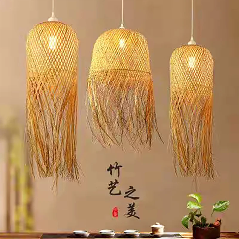 Bamboo Handwoven Restaurant Tea Room Chandelier Bamboo Woven Lamp Mediterranean Southeast Asian Style Retro Chandelier E27
