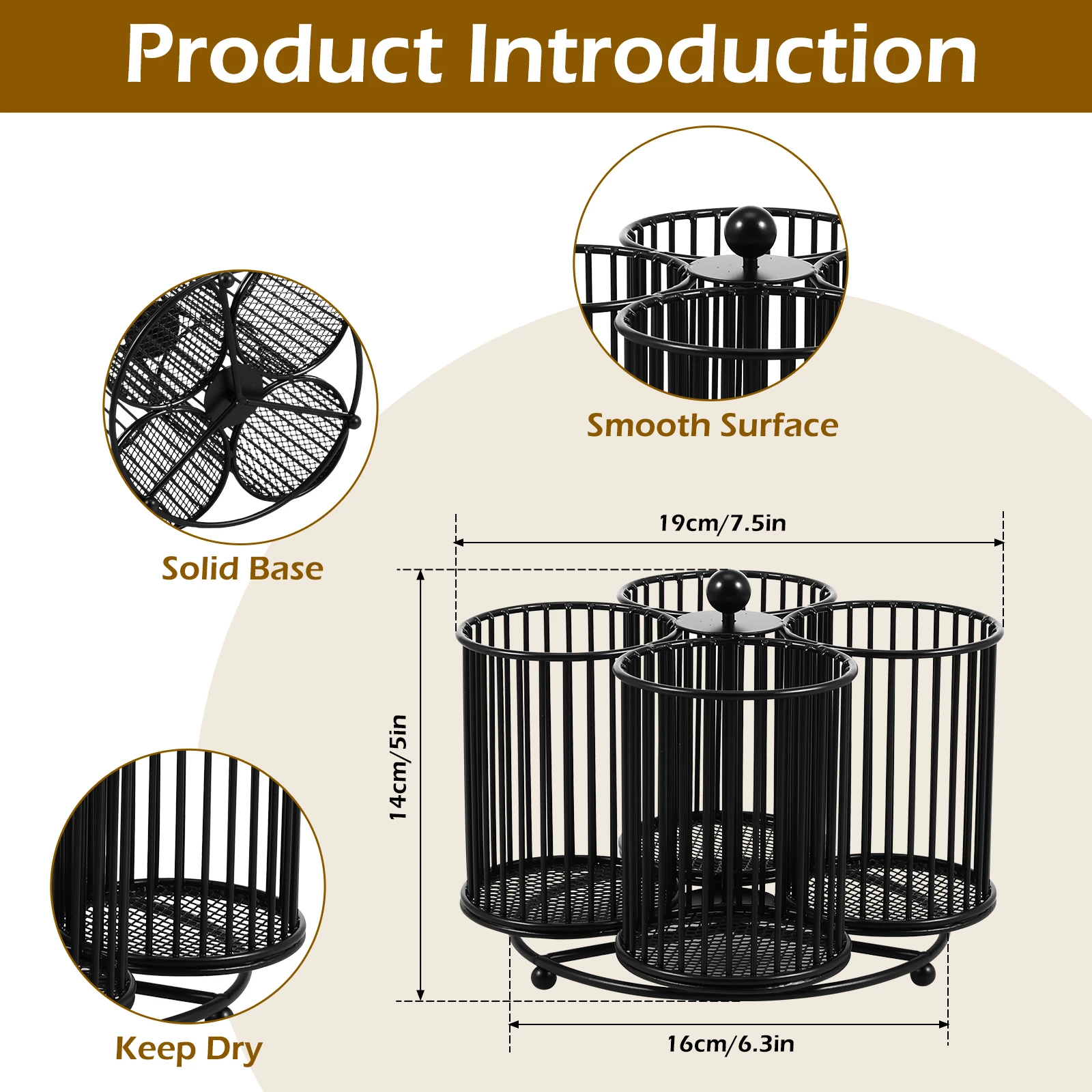 Metal Utensil Caddy 360 Degree Rotating Cutlery Holder 4 Compartment Flatware Storage Basket for Kitchen Picnic Camping Outdoor