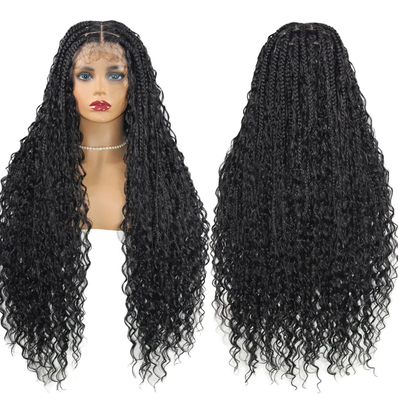 32Inch Synthetic Braid Lace Frontal Wigs Bohemian Goddess Braided Wig for Black Women Passion Twists Braided Wigs Pre Plucked