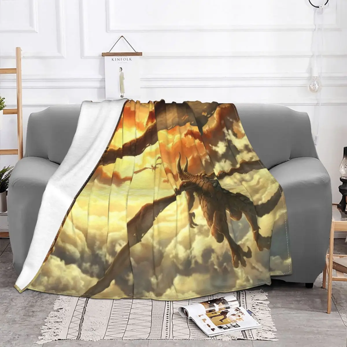 

Dragon Blanket Fleece Textile Decor Flying Animal Multifunction Lightweight Throw Blankets for Bed Car Quilt