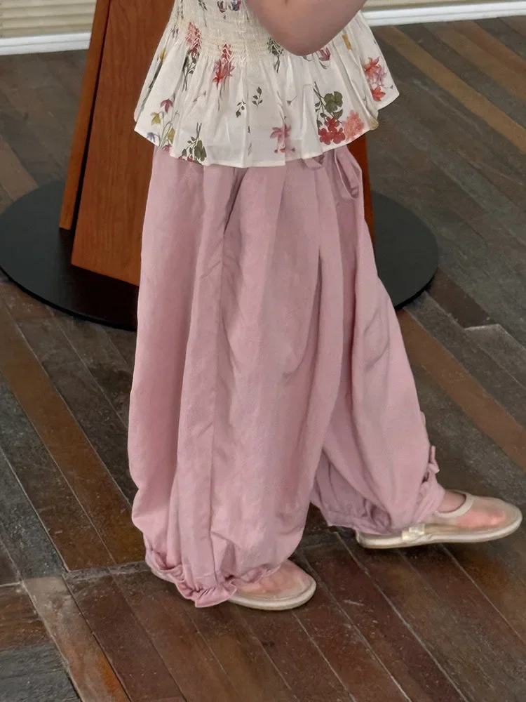 

Новинка лета 2024, детские свободные брюки, однотонные тонкие хлопковые брюки-фонарики для девочек, свободные удобные детские брюки, устойчивые к комаров