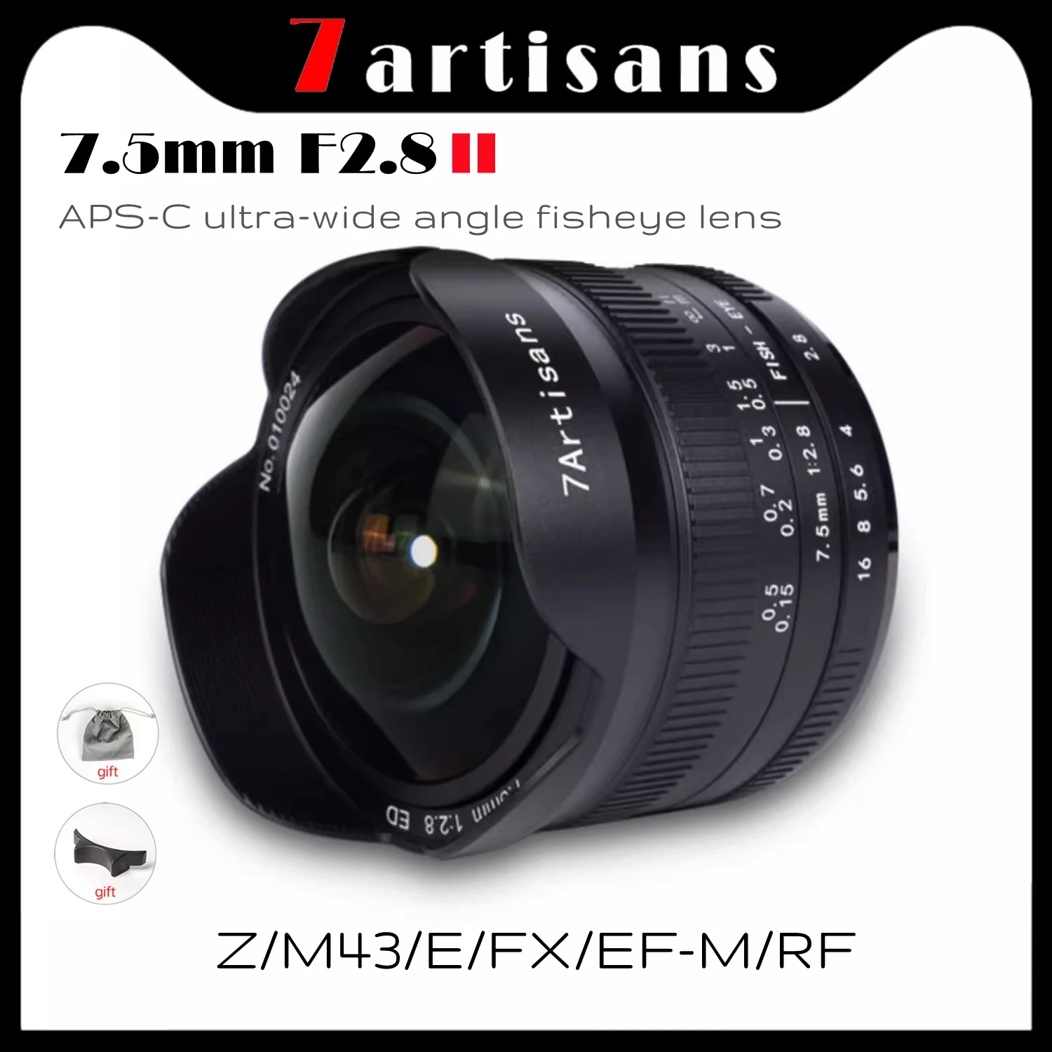 7artisans Ultra Wide-Angle Fisheye Lens 7.5mm F2.8 II APS-C for Sony E Fuji XF Nikon Z Micro Olympus M4/3 Canon EOS-M RF Mount