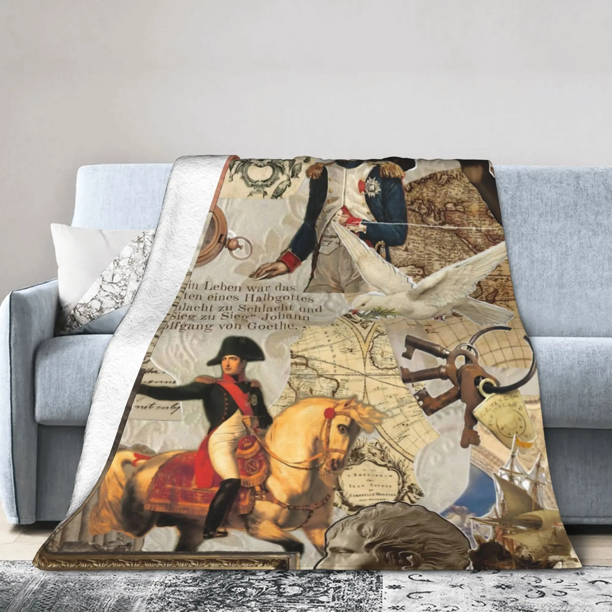 Napoleon Bonaparte Crossing the Alps Fuzzy Blanket Art Funny Bedding Throw Blankets for Home Lightweight Lounge Multi-function