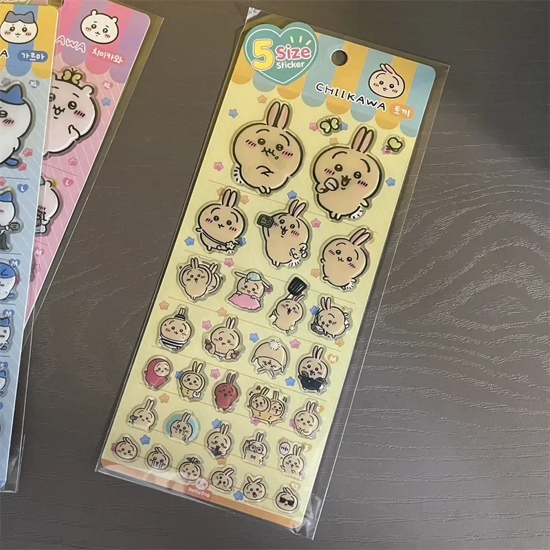 2026 * Juego de pegatinas Chiikawa - Calcomanías de pegamento en forma de gota 3D Hachiware Usagi para decoración de ordenador portátil/teléfono DIY, regalo decorativo de anime lindo