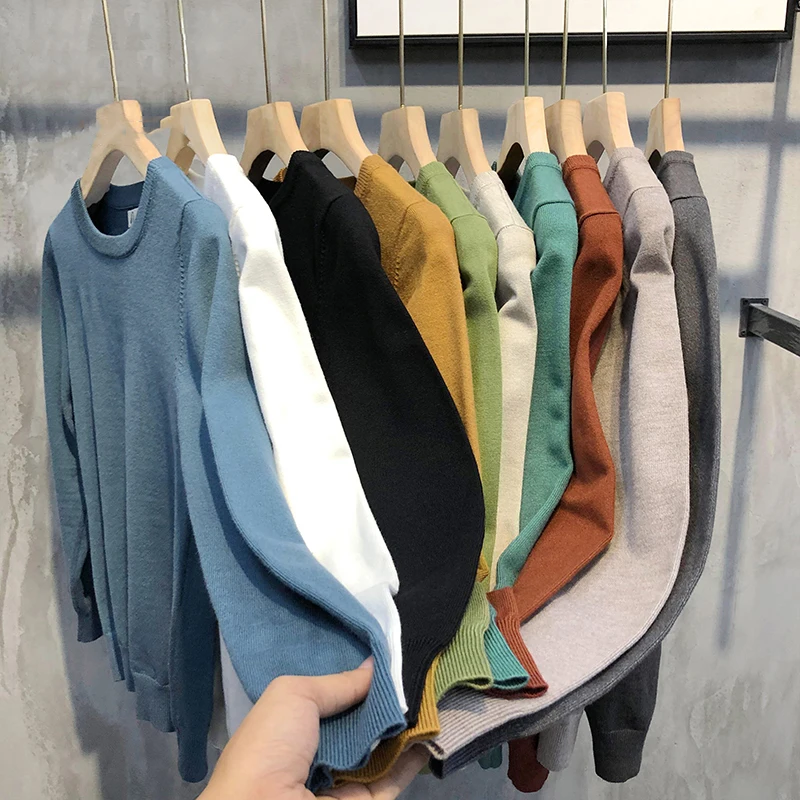 Autumn Winter Solid Color O-Neck Men's Sweater Fashion Warm Slim Fit Versatile Knitwear Korean Style Simple Casual Male Pullover