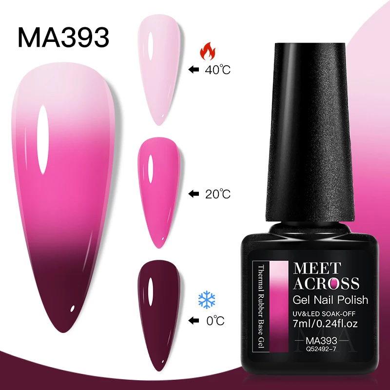 MEET ACROSS 7ml Pink Series 3 Color Changing Gel Thermal Rubber Base Gel Sparkly Gradient Temperature Nail Art Gel Varnish