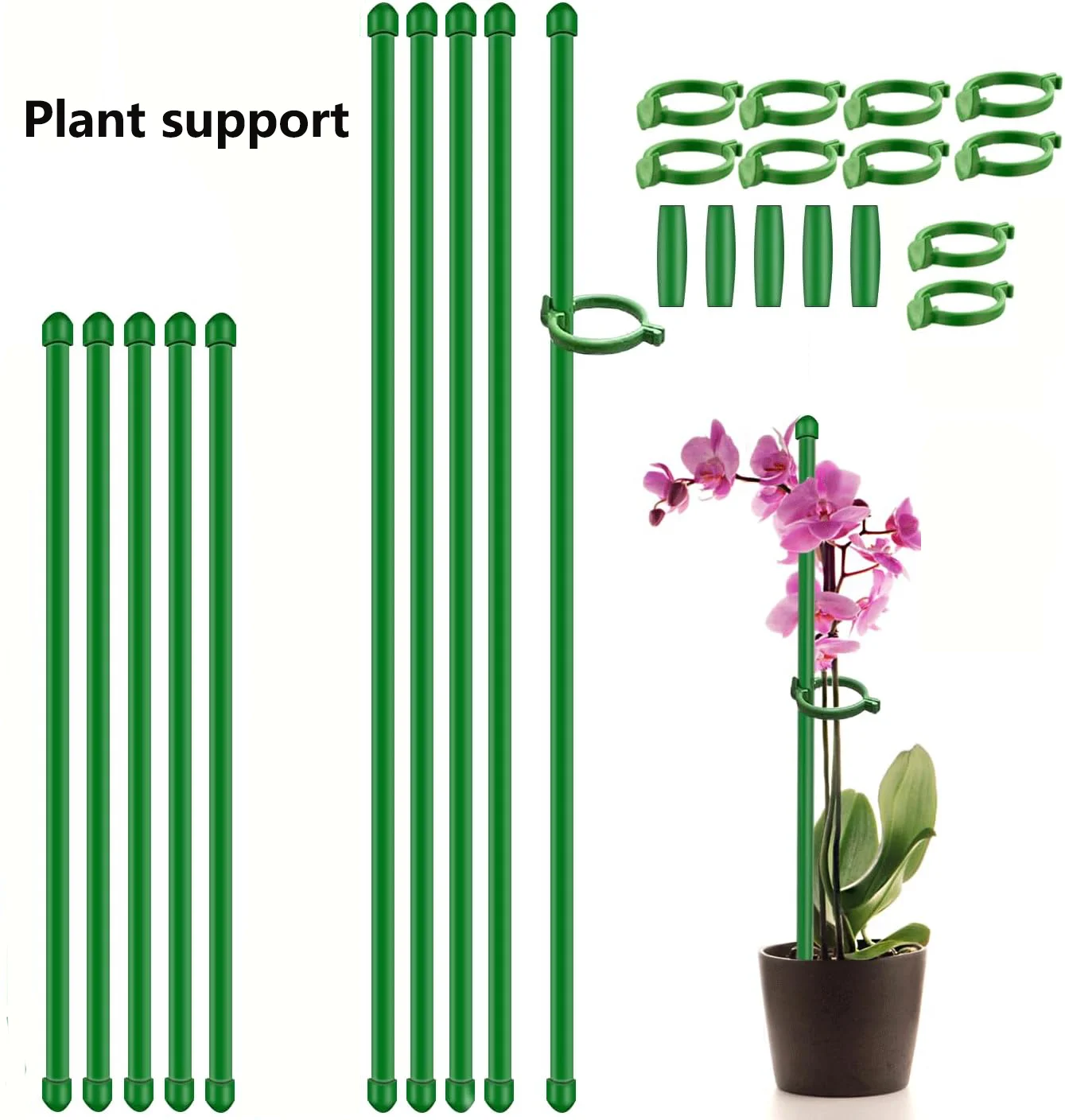 5psc Plant Support Stakes Adjustable Plant Support Sticks for Orchid Green Garden Plant Stakes Outdoor Flower Pot Stand