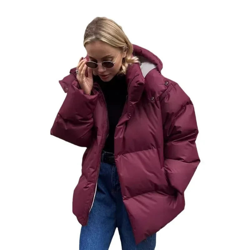 Manteau en coton à capuche pour femme, veste en coton ample, monochrome, hiver, nouveau
