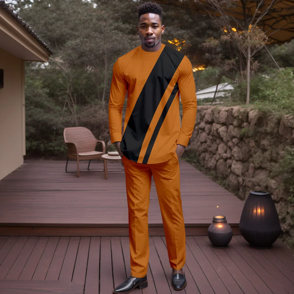 DBQ Men‘s African 2 Piece Set Nigerian Dashiki Metallic Short Sleeve Suit Shirt and Pants Outfit 41056