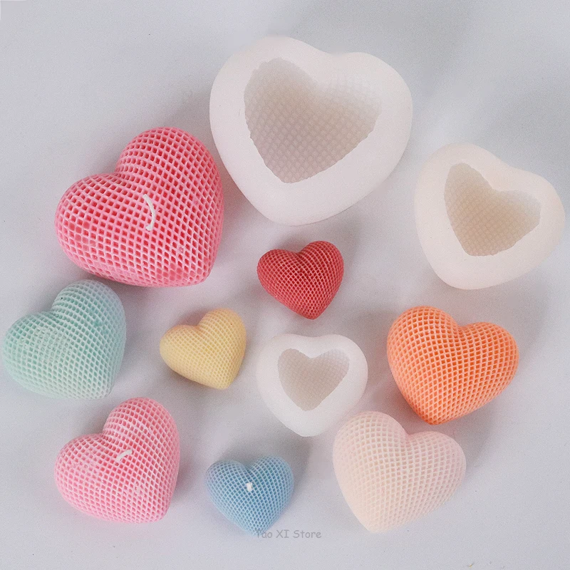 3D Grid Heart Silicone Candle Molds for DIY Valentine\'s Day Decor Scented Candle Molds Plaster Soap Chocolate Cake Baking Mould