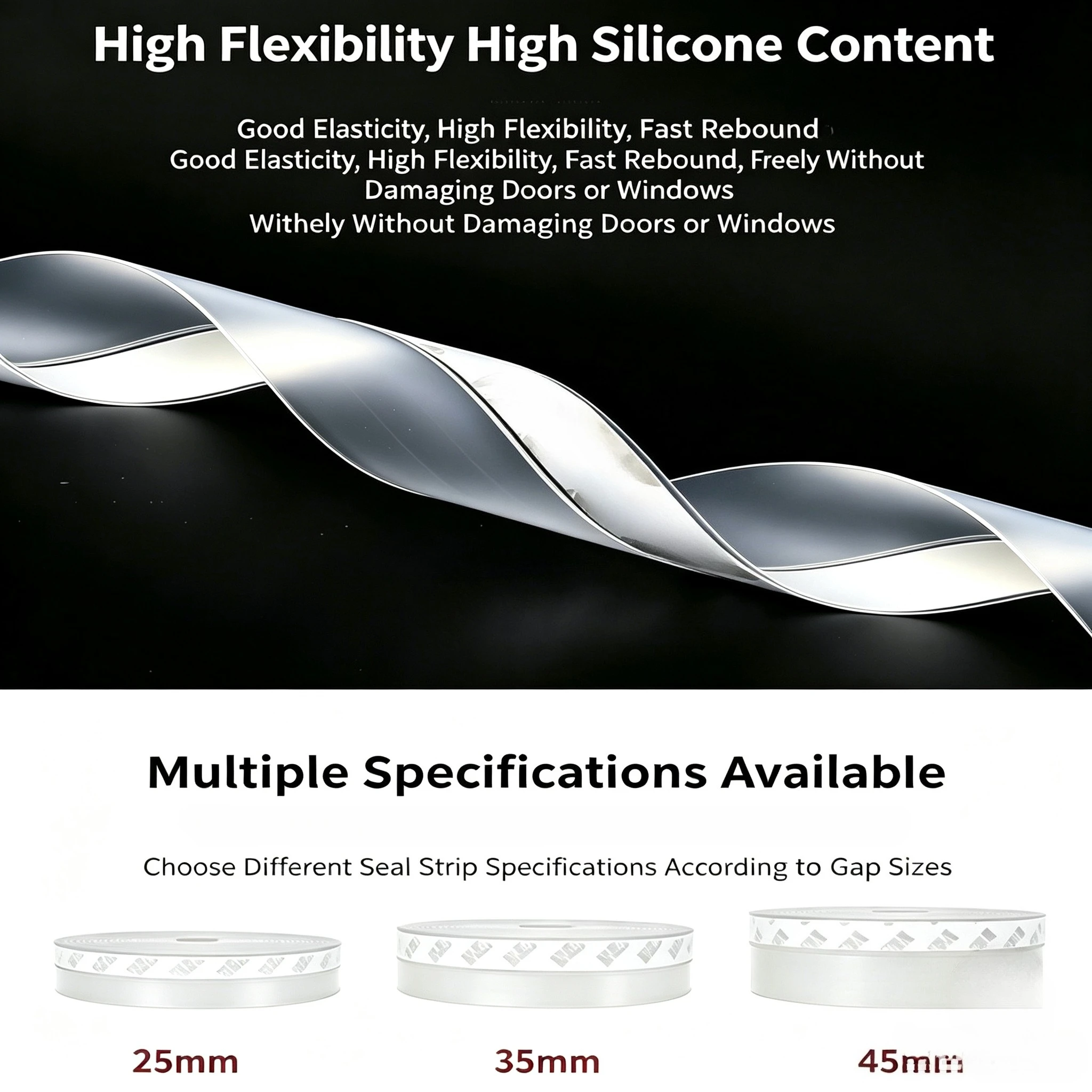 Silicone Door Seal Strip Self-Adhesive Weather Stripping, Anti-Mosquito Insect Proof Draft Stopper for Door Bottom Window Glass