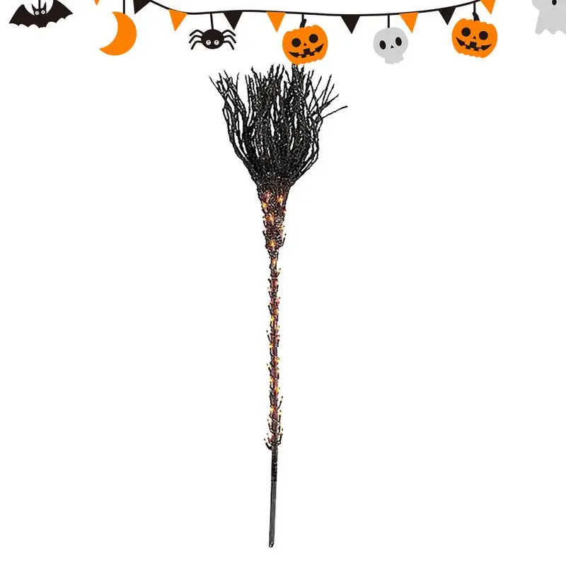 Lighted Outdoor Witch Broom Halloween Pre-Lit Witch Broom Decoration Outdoor Broom Decoration Broom Garden Marker For Yard