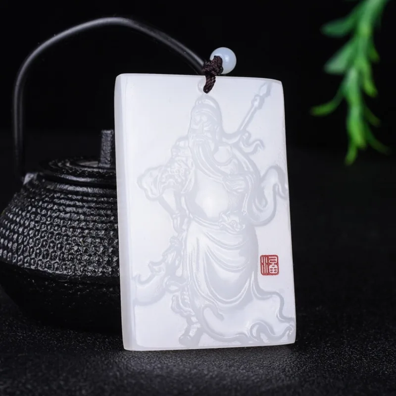 Natural Afghan White Jade Guan Yu Pendant Fashion Boutique Jewelry Men's and Women's Martial Arts Necklace Gifts