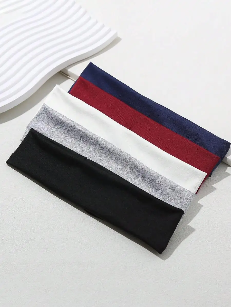

5pcs Lightweight Sweat-Absorbent Anti-Slip Solid Color Headbands For Women Sports Daily Use