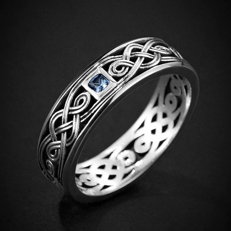 Thai Silver Ring For Male Unique Retro Cool style Square Zircon Rings Domineering Curve Wrapping Index Finger Jewelry KOFSAC