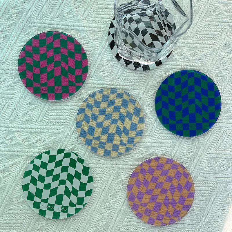 Creative Checkerboard Acrylic Coaster Table Placemat Waterproof Heat Insulation Non-Slip Bowl Pad Milk Coffee Water Cup Mat