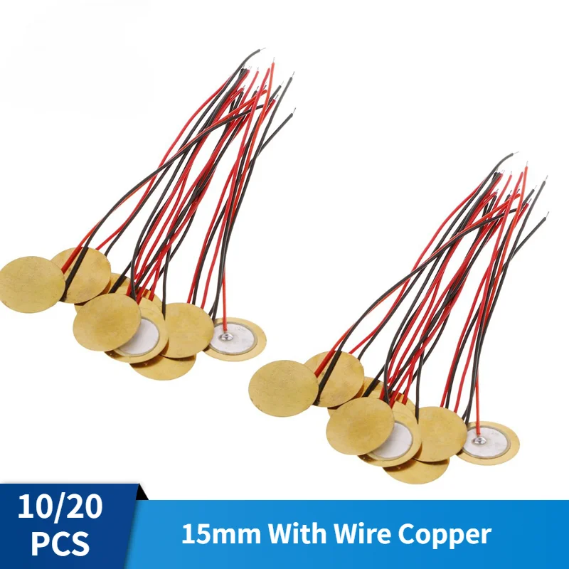 20PCS 15mm Piezo Elements Buzzer Sounder Sensor Trigger Drum Disc with Wire Copper for Piezo Buzzer Wafer Plate Sounder Sensor