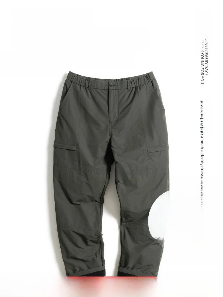 

Thiened Fce Lined Elastic Waist Loose Fit Men's Casual Pants Warm Winter Trousers for Middle Aged And ly