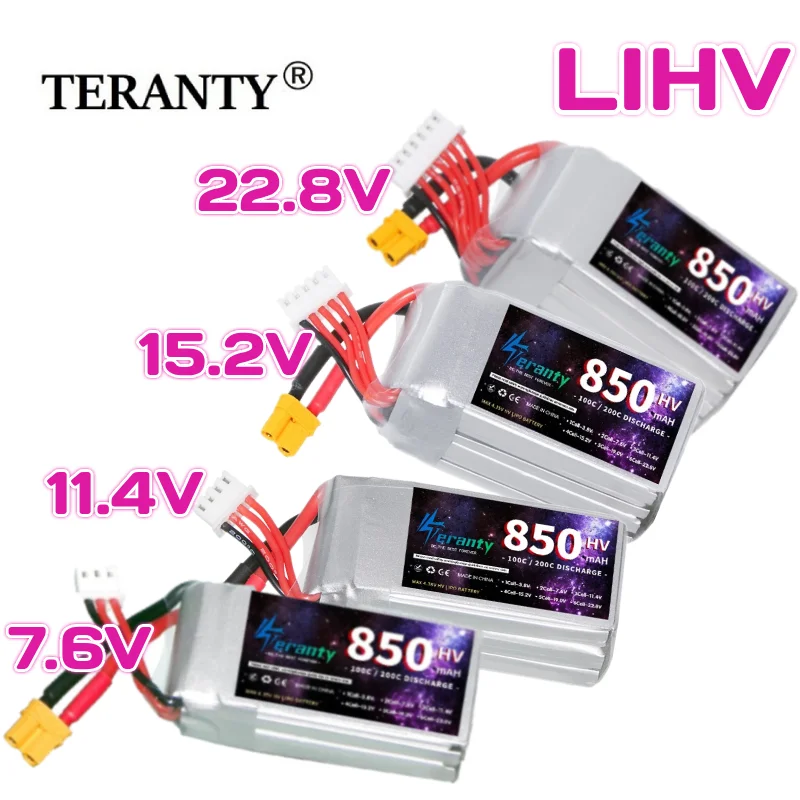 1 Stück TERANTY HV Akku 850mAh 2S 3S 4S 6S 7,6V 11,4V 15,2V 22,8V 100C LiHV Lipo Akku für RC Drohne Helikopter FPV Toothpick