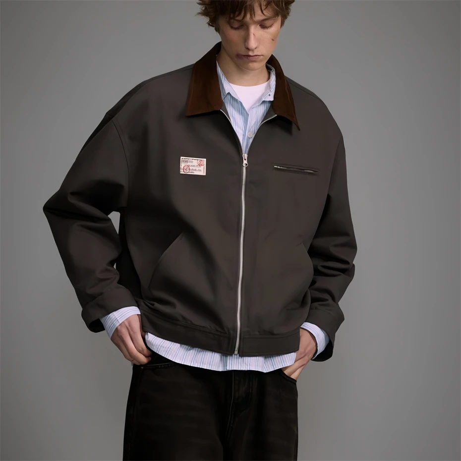 

Vintage Cargo Jackets Men Canvas Detroit Hunting Coats Men Cotton Washed Streetwear Harajuku Zipper Unisex Jackets Mens Clothing