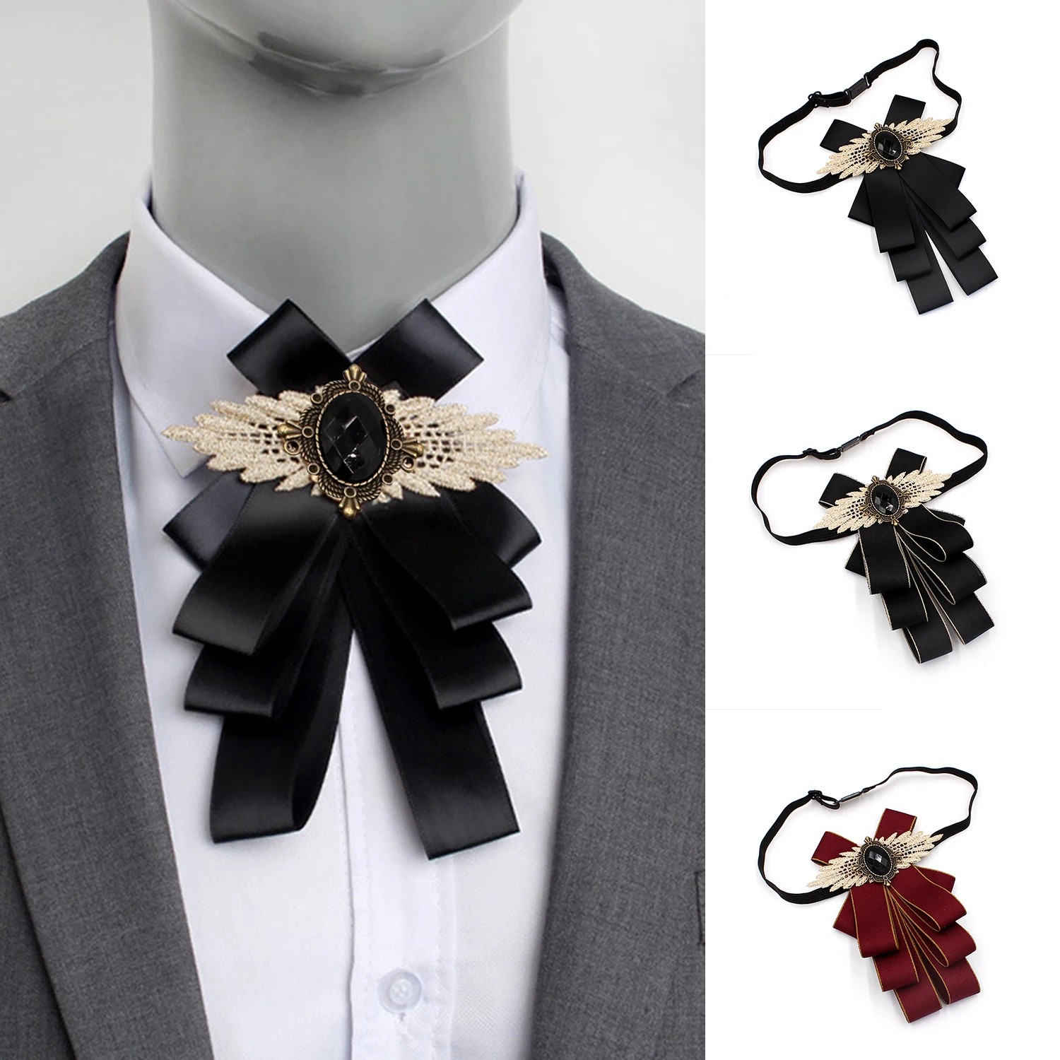 Rhinestone Bow Tie Knot Ribbon Bowtie Shirt Adjustable Gorgeous Vintage Collar Pin Gift Men Wedding Groomsmen Suit Accessories