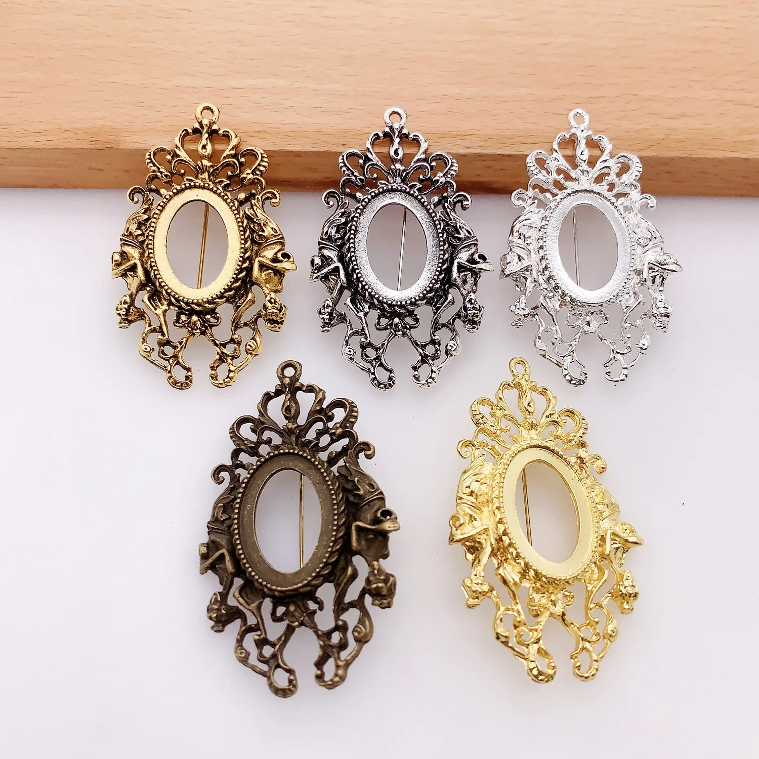 Onebeading Fit 18x25mm Vintage Oval Cabochons Brooch Blank Setting Bezel Tray Base Mermaid For DIY Making 5pcs K06130