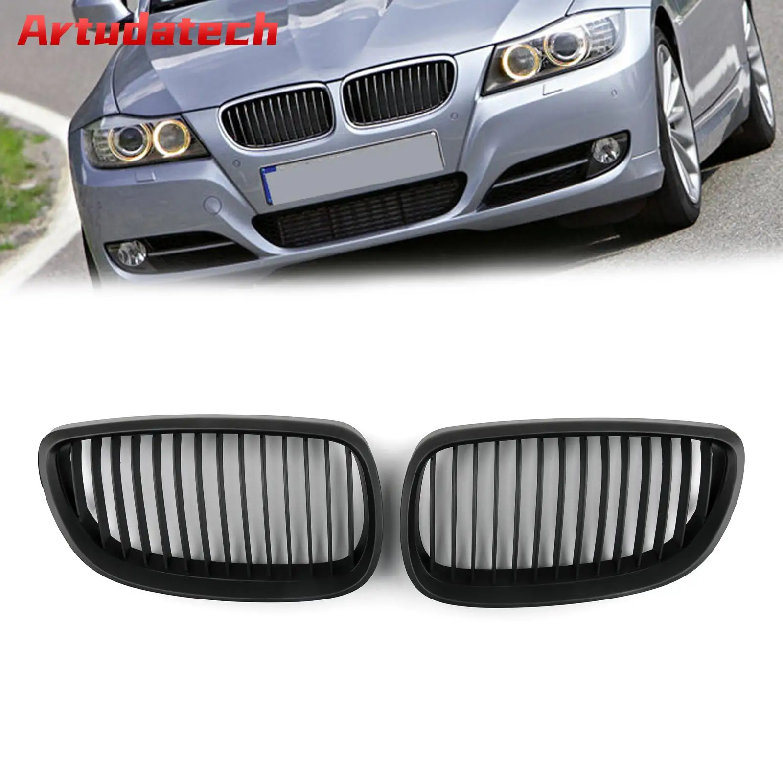 Artudatech Pair Matt Black Kidney Tuning Grilles For BMW E92 E93 2DR LCI 2006 2007 2008 2009