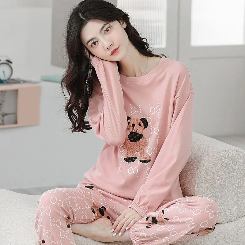 

2024 New Cotton Pajamas Women's Spring Autumn Winter Sleepwear Long-sleeved Jogger Pants Loungewear Set Pullover Loose Homewear