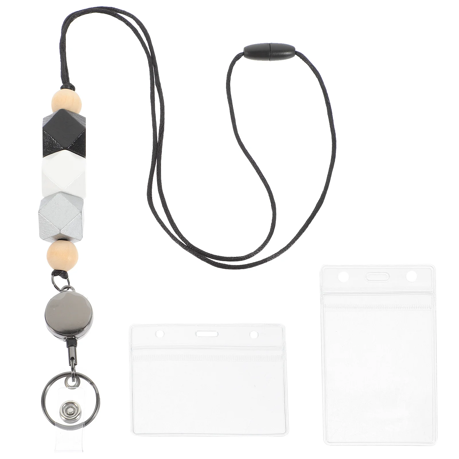 1 set Badge Holder Lanyard With Name Tag Sleeve Retractable Id Card Protector For Office School Medical Staff Clear Lanyards