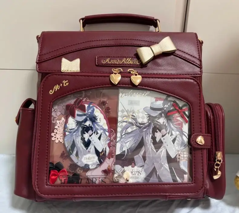 Japanese Original Lolita Bow Mochilas Mujer Cute Retro Mochilas Square Ita Bag Transparent Bolsas Multi-function Jk Backpack