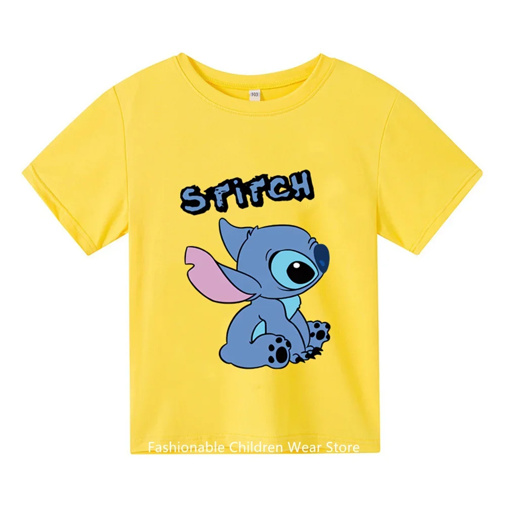 Anime Stitch Children's Cotton Summer Fashion Multiple Cartoon Casual T-shirts Round Neck Short Sleeve Print Pattern